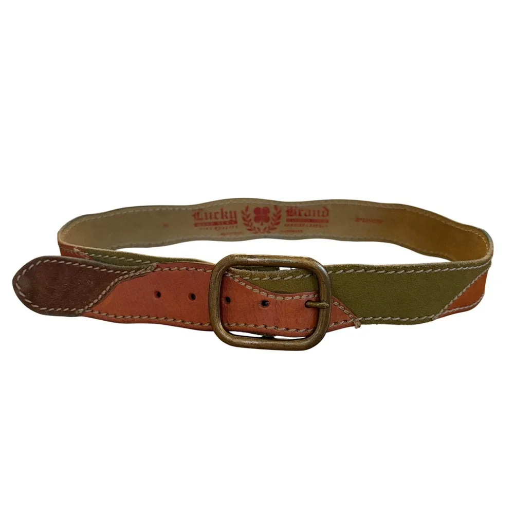 Vintage Lucky Brand Y2K Patchwork Leather Belt Womens M Boho Western Eclectic